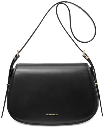 Michael Kors Michael  Lydia Small Leather Flap Messenger In Black