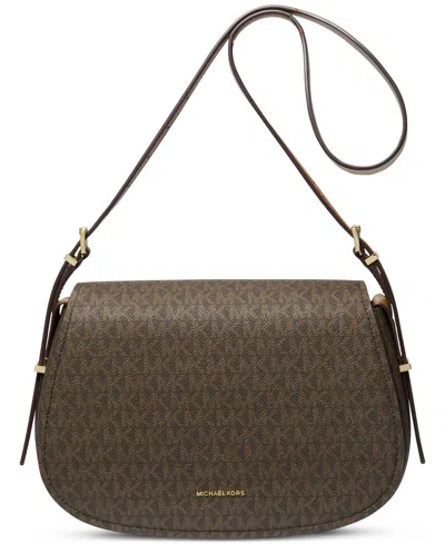 Michael Kors Michael  Lydia Small Monogram Flap Messenger In Brown,acorn