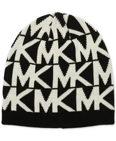 Michael Kors Michael  Major Mk Repeating Logo Knit Beanie In Black