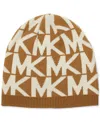Michael Kors Michael  Major Mk Repeating Logo Knit Beanie In Dark Camel