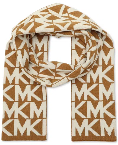 Michael Kors Michael  Major Mk Repeating Logo Knit Scarf In Dark Camel