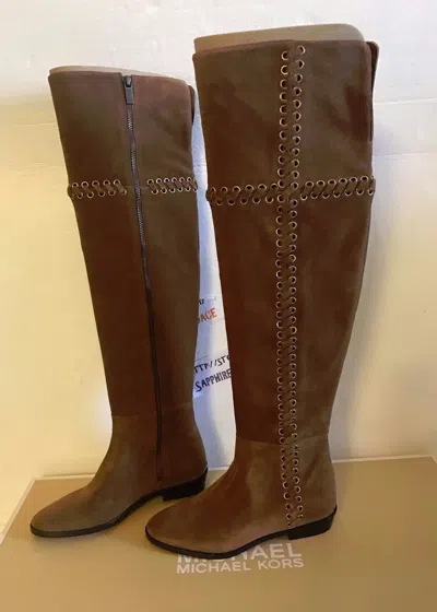 Pre-owned Michael Kors Michael  Malin Over The Knee Boots Dark Caramel Suede 5.5m $395.00 In Brown