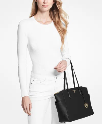 Michael Kors Michael  Marilyn Medium Top-zip Leather Tote In Black,gold