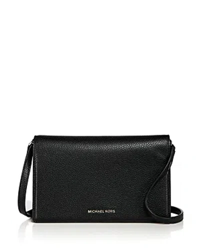 Michael Kors Michael  Medium Front Flap Leather Crossbody Bag In Black