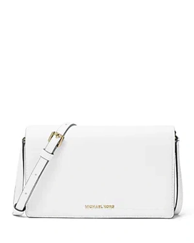 Michael Kors Michael  Medium Front Flap Leather Crossbody Bag In Optic White