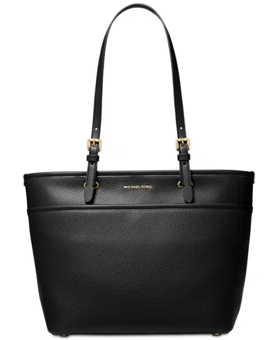 Michael Kors Michael  Medium Leather Top Zip Pocket Tote In Black