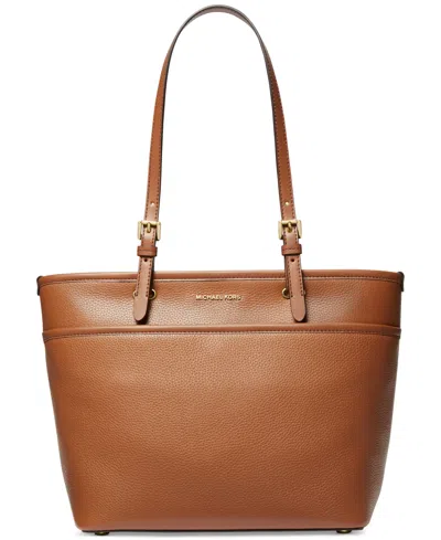 Michael Kors Michael  Medium Leather Top Zip Pocket Tote In Luggage