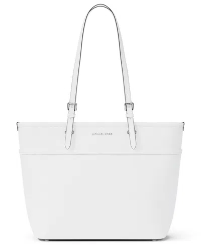 Michael Kors Michael  Medium Leather Top Zip Pocket Tote In White
