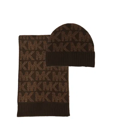 Michael Kors Michael  Metallic Cuff Hat & Scarf, 2-piece Set In Brown