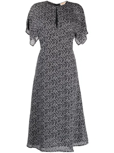 Michael Kors Abstract-print Midi Dress In Schwarz