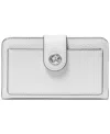 Michael Kors Michael  Charm Medium Tab Pocket Leather Bifold Wallet In Optic White
