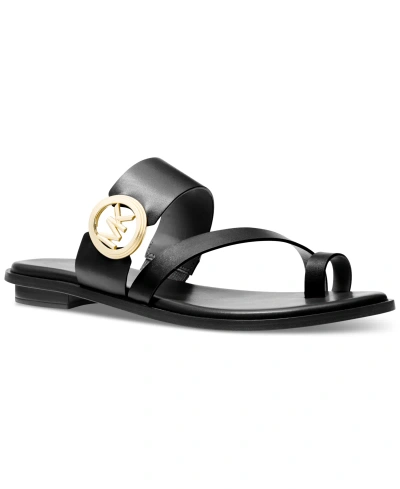 Michael Kors Michael  Mmk Vera Slip-on Toe-ring Slide Sandals In Black