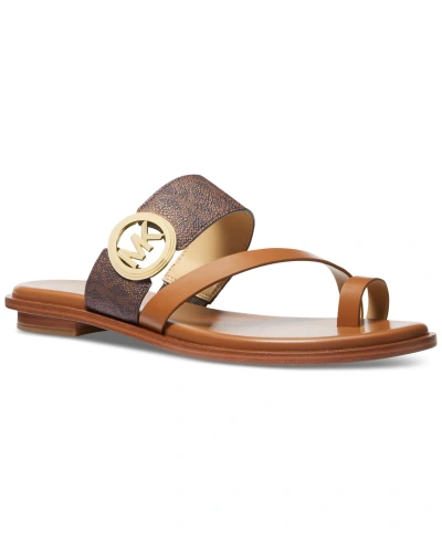 Michael Kors Michael  Mmk Vera Slip-on Toe-ring Slide Sandals In Brown