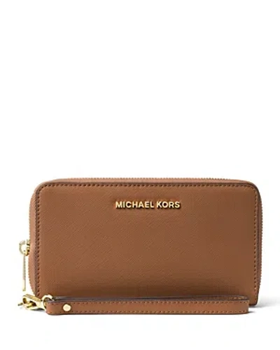 Michael Kors Michael  Multi-function Flat Large Saffiano Leather Smartphone Wristlet In Luggage