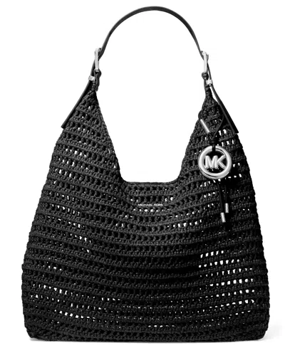 Michael Kors Nolita Large Raffia Hobo Bag In Black