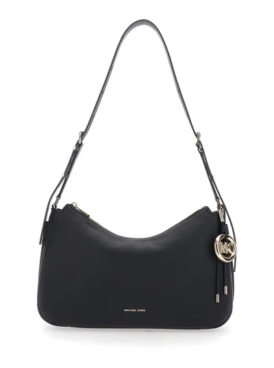 Michael Kors Michael  Nolita Medium Black Shoulder Bag With Logo Charm And Adjustable Shoulder Strap