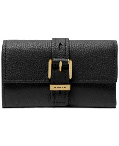 Michael Kors Michael  Nolita Medium Flap Trifold Leather Wallet In Black