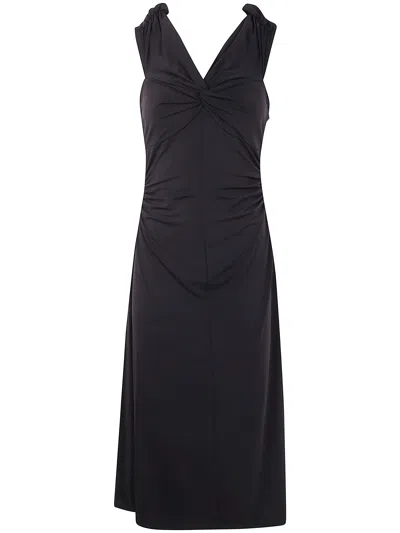 Michael Kors Michael  Off Shoulder Twist Midi Dress In Black