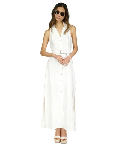 Michael Kors Michael  Petite Belted Button-down Linen Maxi Dress In White
