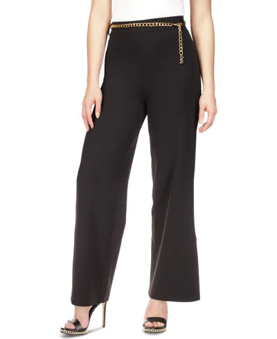 Michael Kors Michael  Petite Chain-belt High-rise Slit-cuff Pants In Black