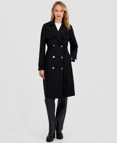 Michael Kors Michael  Petite Double-breasted Belted Crepe Trench Coat In Black