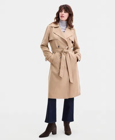 Michael Kors Michael  Petite Double-breasted Belted Crepe Trench Coat In Brown