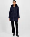 Michael Kors Michael  Petite Faux-fur-collar Hooded Packable Puffer Coat In Blue