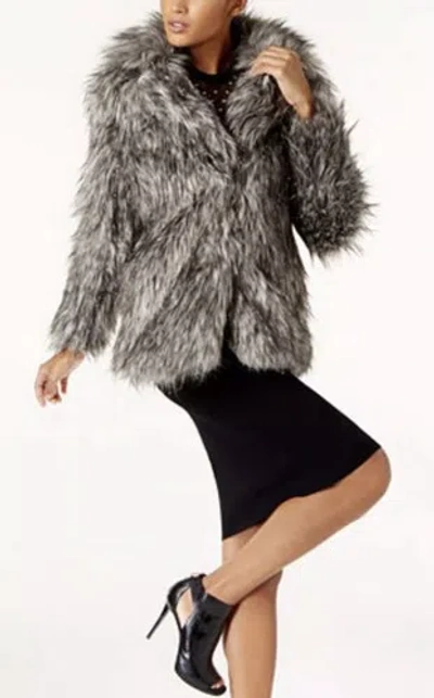 Pre-owned Michael Kors Michael  Petite Faux-fur Peacoat, Gunmetal, P/s In Gray