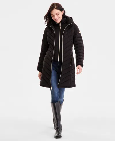 Michael Kors Michael  Petite Hooded Bibbed Puffer Coat In Black