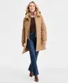 Michael Kors Michael  Petite Hooded Bibbed Puffer Coat In Brown