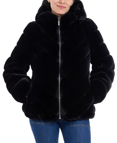 Michael Kors Michael  Petite Hooded Faux-fur Coat In Black