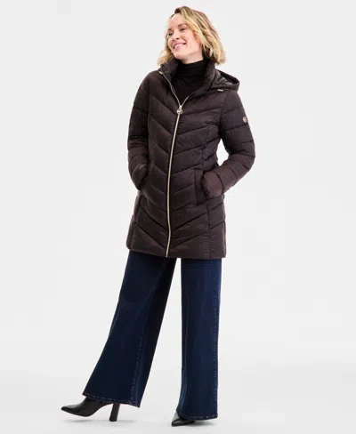 Michael Kors Michael  Petite Hooded Packable Puffer Coat, Exclusively At Macy's In Brown