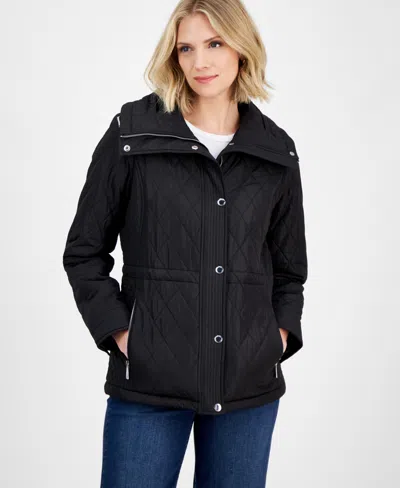 Michael Kors Michael  Petite Long-sleeve Anorak Quilted Coat In Black