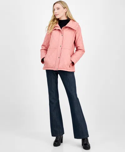Michael Kors Michael  Petite Long-sleeve Anorak Quilted Coat In Pink