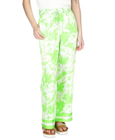 Michael Kors Michael  Petite Palm-print Lush Pull-on Pants In Green Apple
