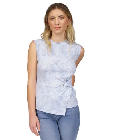 Michael Kors Michael  Petite Printed Twist-front Top In Chambray