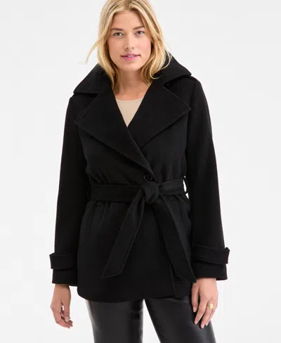 Michael Kors Michael  Petite Short Belted Wrap Coat, Exclusively At Macy's In Black