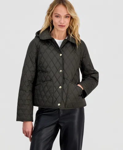Michael Kors Michael  Petite Short Hooded Quilted Coat In Green