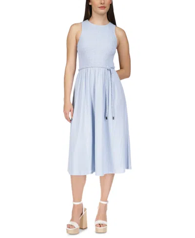 Michael Kors Michael  Petite Smocked Tie-waist Midi Dress In Pastel Blu
