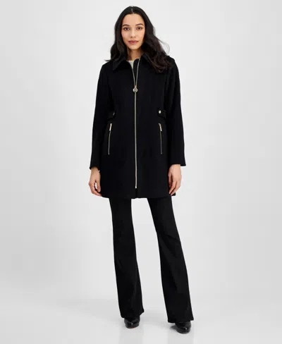 Michael Kors Michael  Petite Zip-front Coat, Created For Macy's In Black