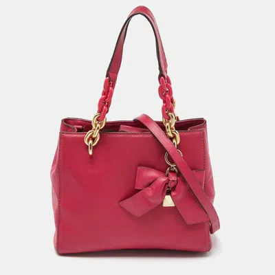 Pre-owned Michael Kors Michael  Pink Leather Mini Cynthia Bow Tote