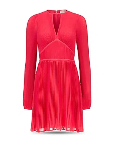 Michael Kors Michael  Pleated Fit And Flare Dress In Deep Pink