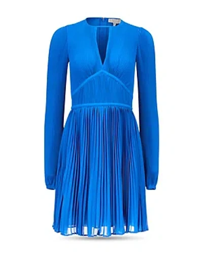 Michael Kors Michael  Pleated Fit And Flare Dress In Grecian Blue