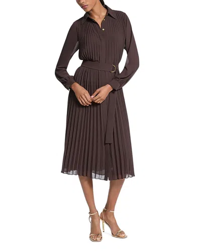 Michael Kors Michael  Pleated Shirt Dress In Brown