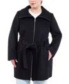 Michael Kors Michael  Plus Size Belted Zip-front Coat, Created For Macy's In Black