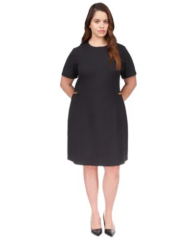 Michael Kors Michael  Plus Size Chain-trim Short-sleeve Dress In Black