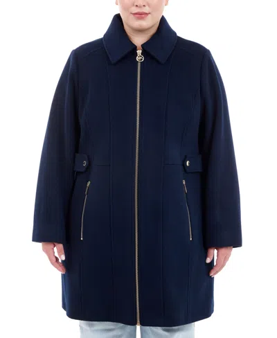 Michael Kors Michael  Plus Size Club-collar Zip-front Coat, Created For Macy's In Admiral
