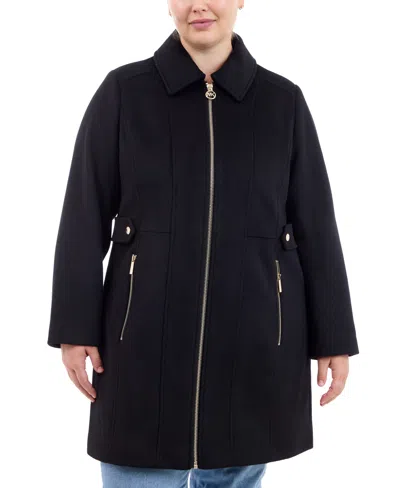 Michael Kors Michael  Plus Size Club-collar Zip-front Coat, Created For Macy's In Black