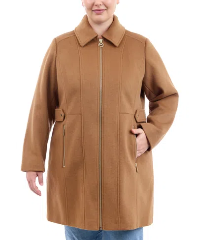 Michael Kors Michael  Plus Size Club-collar Zip-front Coat, Created For Macy's In Dark Camel