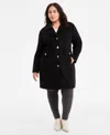 Michael Kors Michael  Plus Size Collared Button-front Coat, Exclusively At Macy's In Black